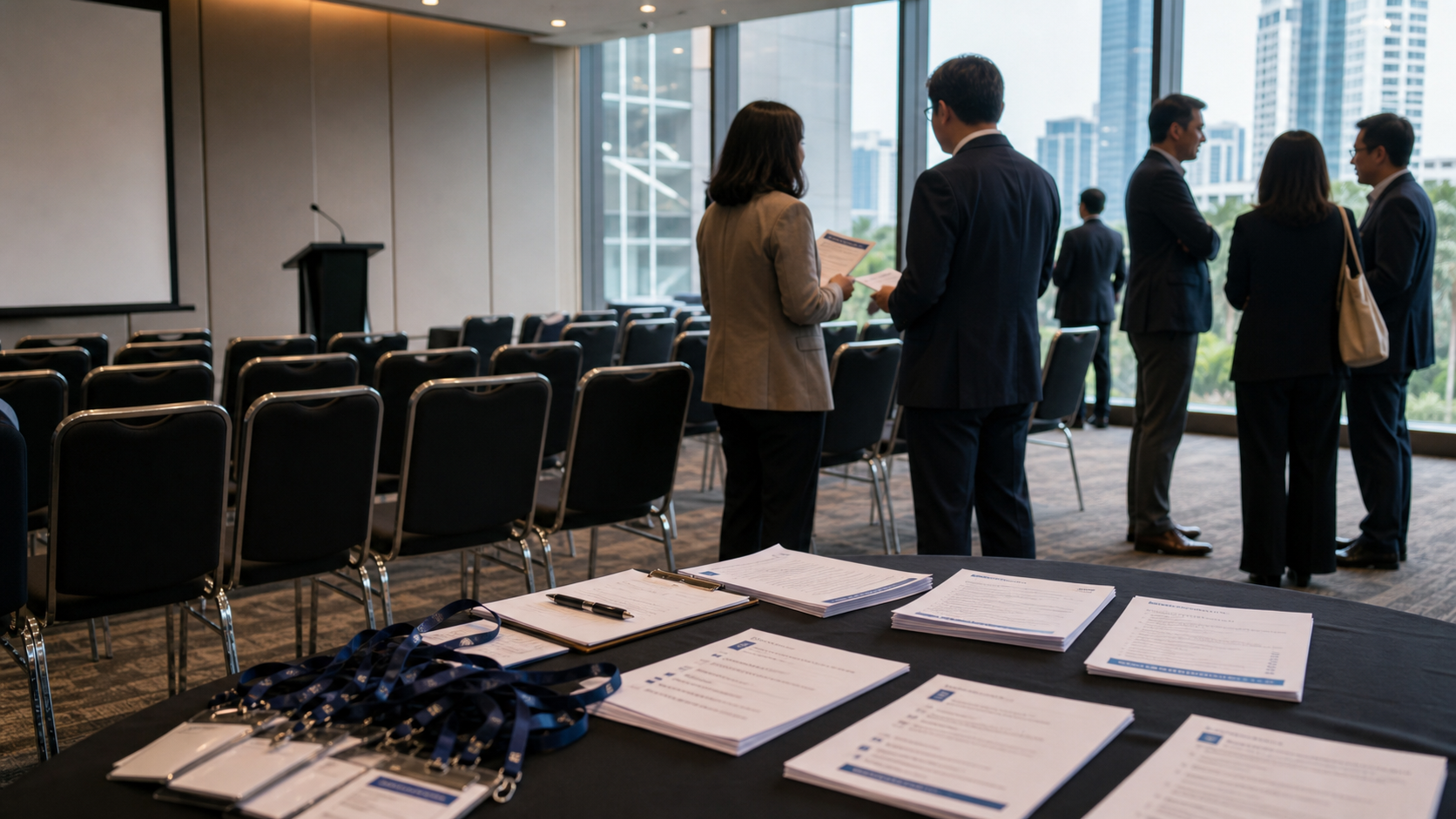 People gathering in a conference room before an AI literacy or governance session.