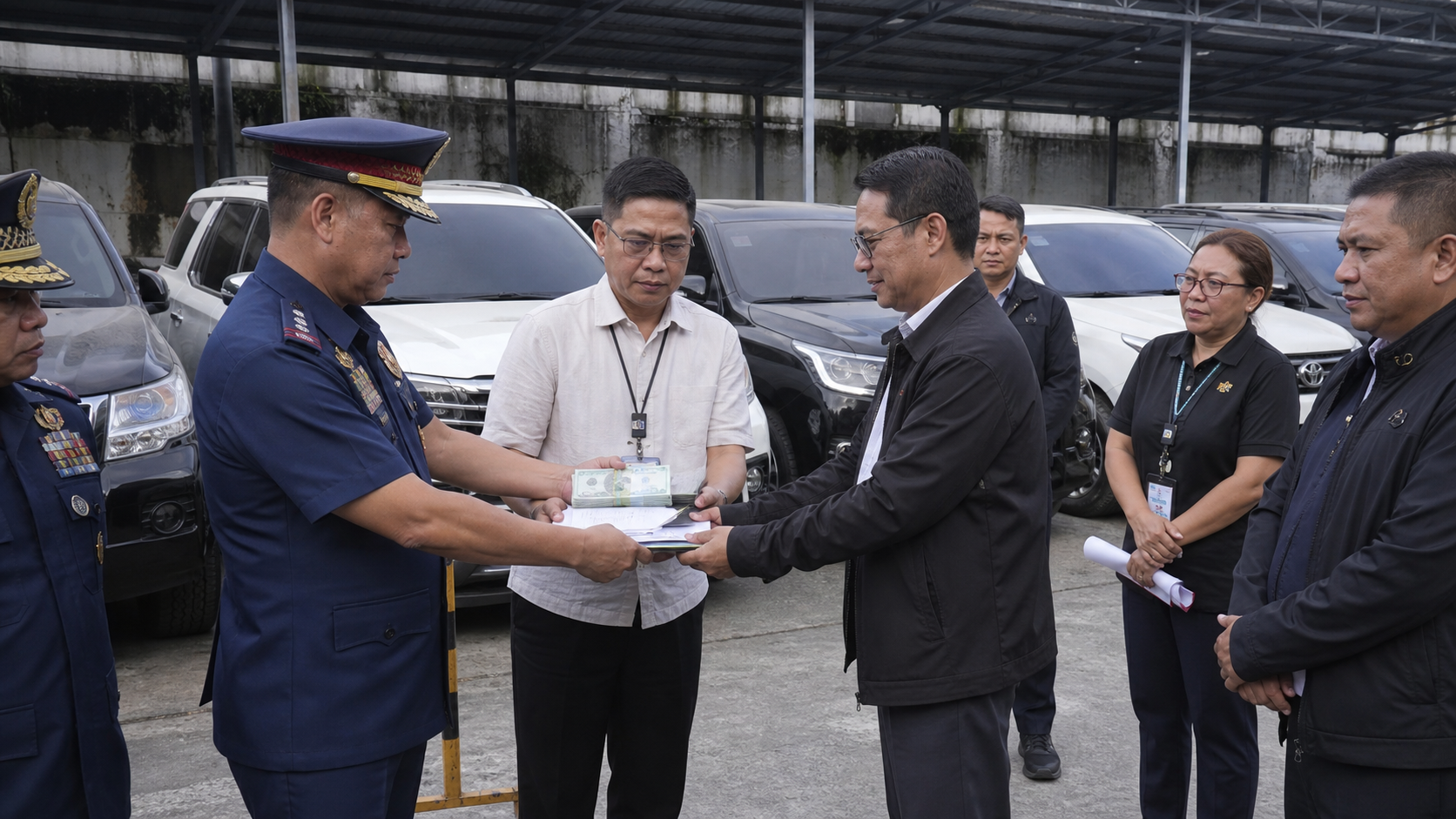 Editorial raster image of a secured vehicle yard linked to a public revenue handover.