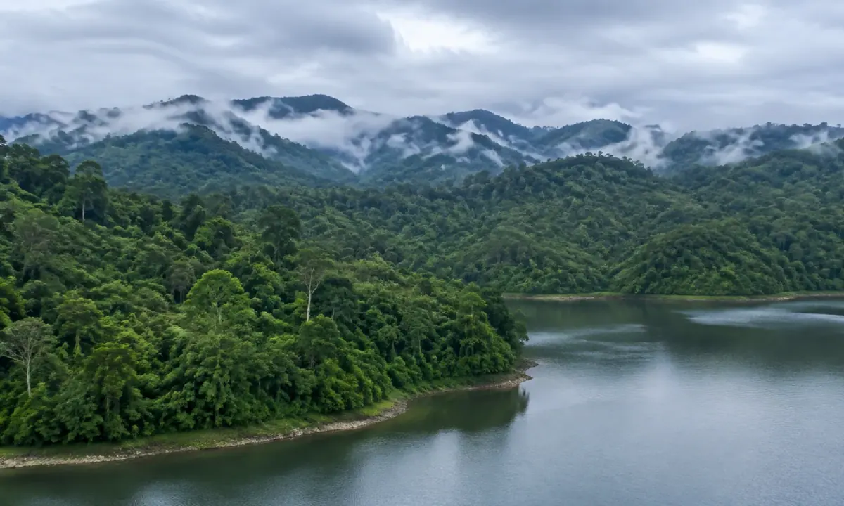 Illustrative view of cloud cover above a tropical water catchment in Sarawak