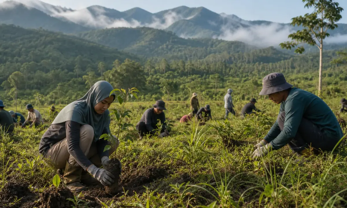 Agroforestry restoration across degraded land in Sulawesi.
