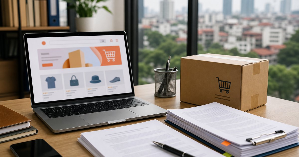 Story-specific editorial illustration for Vietnam’s e-commerce law turns platform access into a local compliance test.